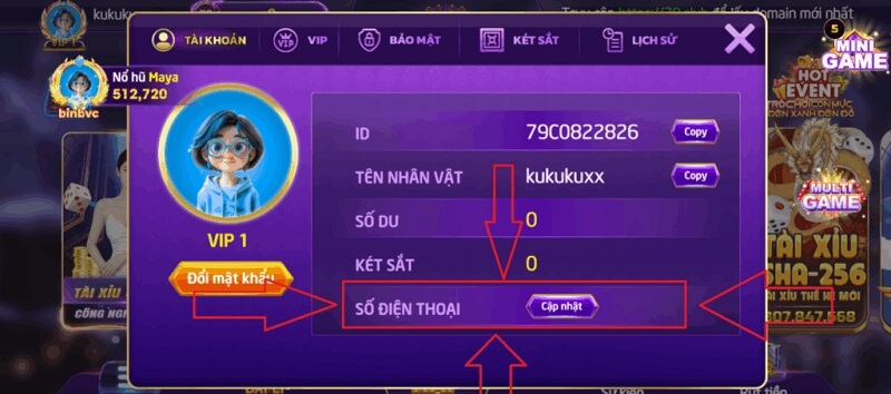 Tạo account mới với một số thông tin